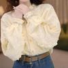 Hollow Out Women's Shirt Flower Embroidery V-neck Solid Color Ruffled Lantern Sleeve Blouse French Style Spring New Version Sweet Woman Top