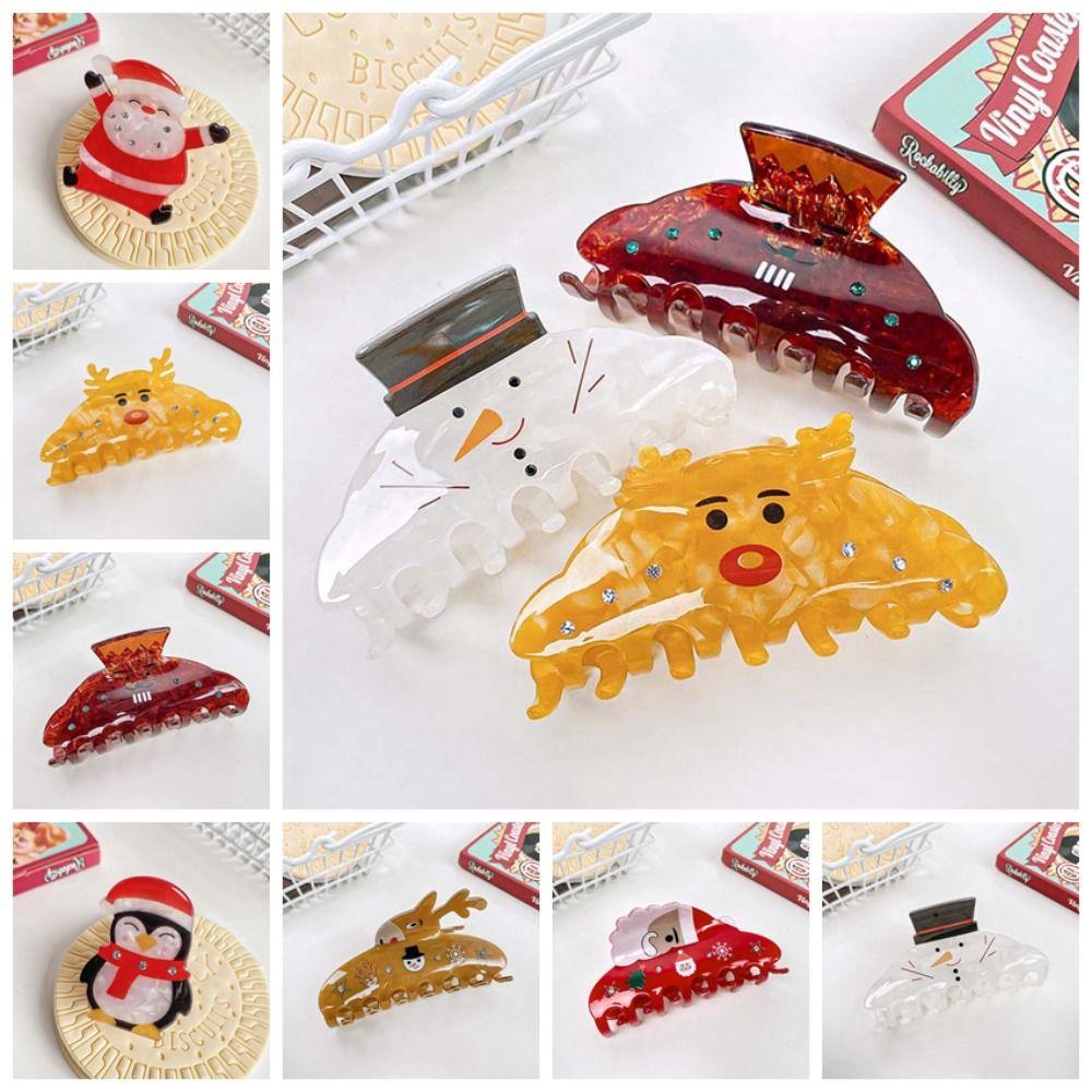 PVC Christmas Elk Hair Claw Deer Snowman Hair Clip Kawaii Santa Claus Shark Clip  Wash Face