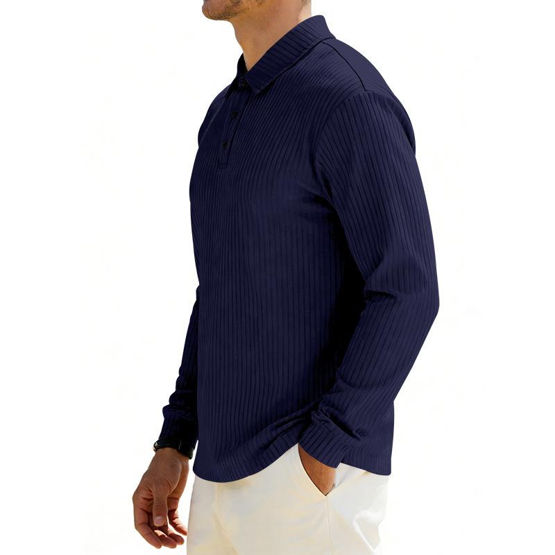 Mens Loose Turn Down Collar Long Sleeve Casual Business Solid Polo Shirt