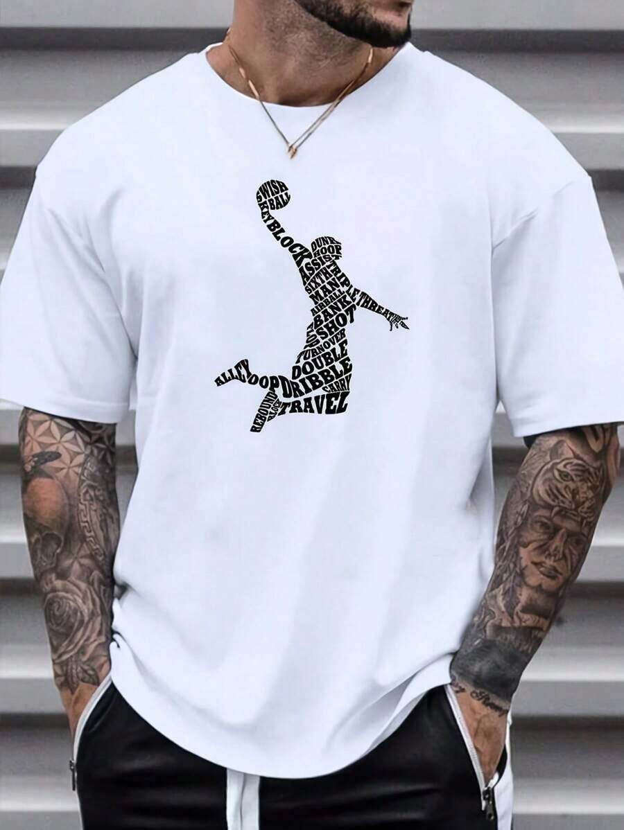 Unisex s Fashionable Basketball Letter Print T-Shirt XL