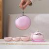 Portable Pink Flower Tea Set with Hand-Grip Pot: Home & Outdoor Quick-Brew Gongfu Set with Storage Bag