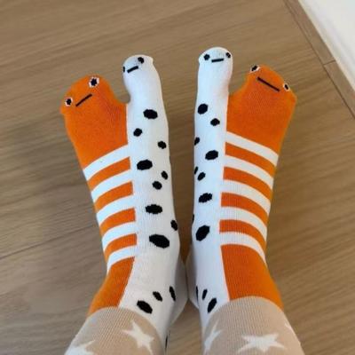 1/2Pairs Women Split 2-Toe Socks Breathable Elastic Moisture Wicking Soft Cartoon Print Flip Flop Cotton Socks