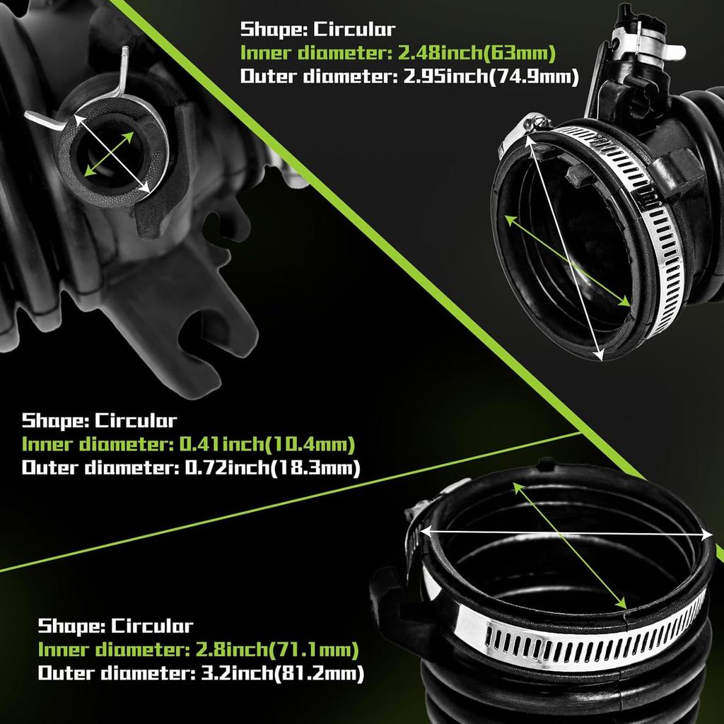 Engine Air Intake Hose Tube With Clamps Compatible With 2012-2015 Honda Civic 1.8L 2013-2015 Acura ILX 2.0L 2.4L Replaces Part #17225-R1A-A01