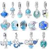 New 925 Sterling copper Summer Blue Ocean Turtle Starfish Dolphin Dangle Charms Fit Original Bracelet Necklace Zircon