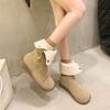 Comemore Soft Suede Leather Thick Bottom Retro Short Boots for Women Autumn Winter Casual Flat Button Casual Stacked Botines