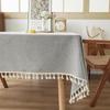 Grey Tablecloths With Cotton Tassels,  Farmhouse Table Cloth Rectangle Table, Rectangle Tablecloth For Kitchen, Dining, Part