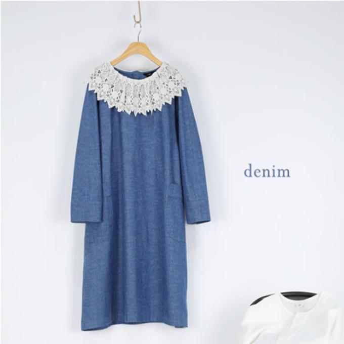 Seutailbaimiin Lace Collar Denim Dress