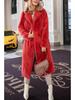 2024 Autumn/Winter Women's Fashion Elegant Tie-Waist Turn-Down Collar Plush Long Coat