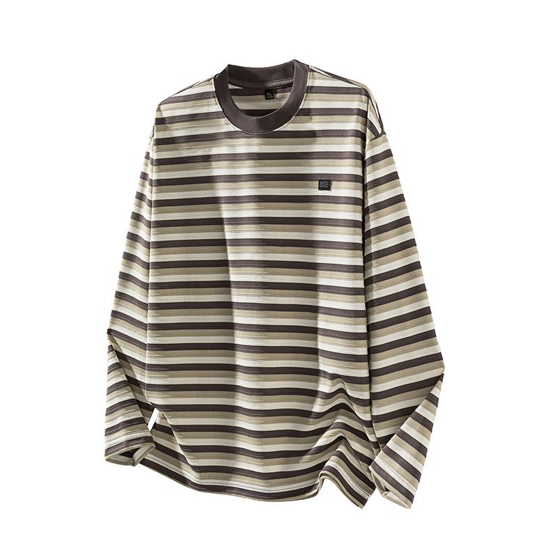 

Американский трендовый бренд Трехмерная текстура Полосатая футболка с длинным рукавом Мужской свободный высококлассный топ с круглым вырезом 4XL темно-серого