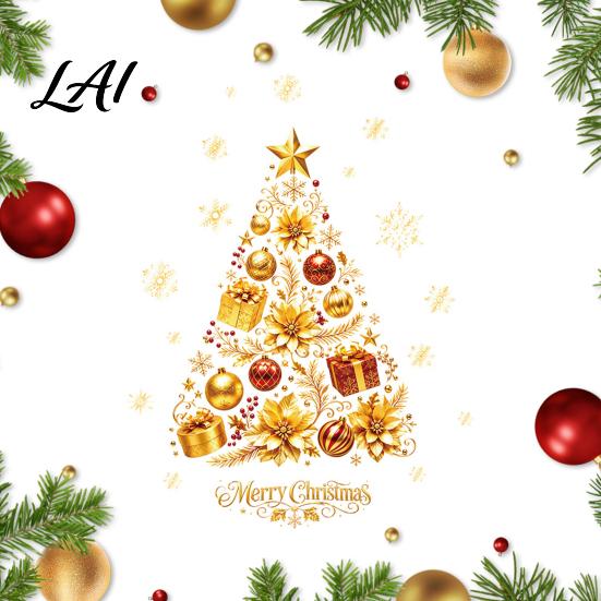 Christmas Window Clings 2 Sheets Gold Clings Static Stick Tree Snowflake Holiday Shop Displays Bauble Glass Decals No-Glue Removable Winter