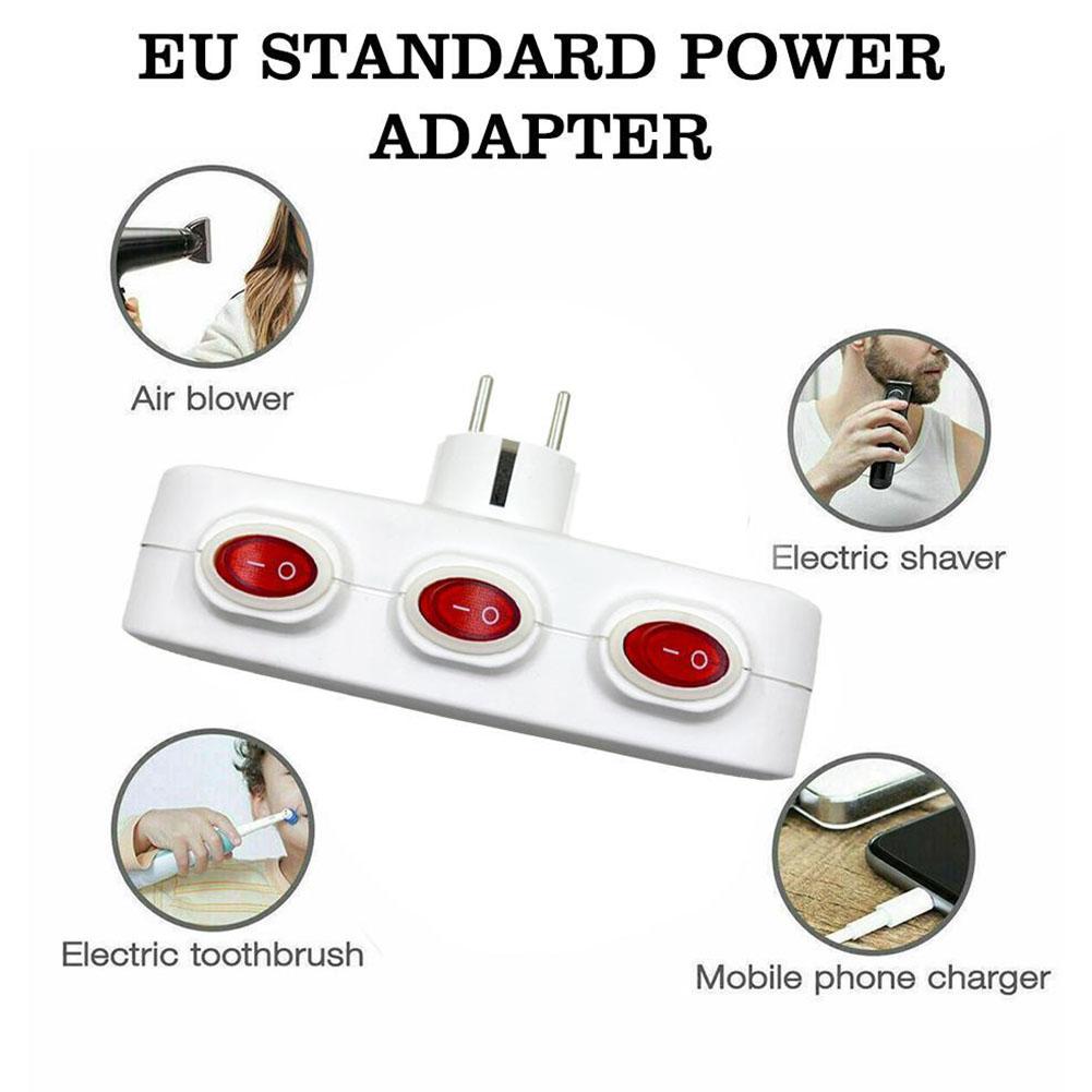 1-5X 1To3 EU Extension Socket With Switch ON/OFF Electrical Plug European Standard Power Converter Socket 3 Individual Switches
