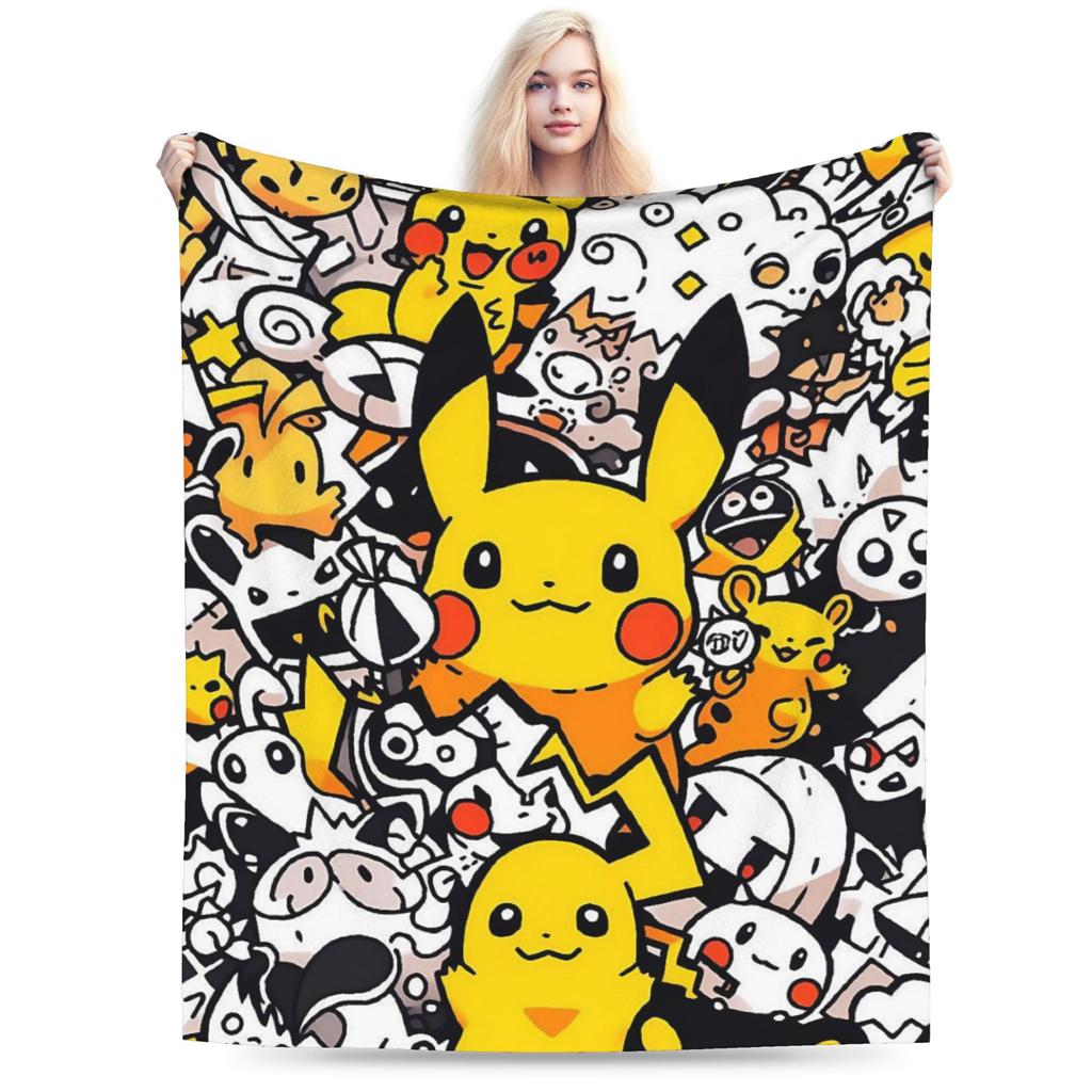 Pokemons Cartoon Pikachu Blankets Fleece Spring Autumn Portable Soft Throw Blankets for Sofa Couch Quilt