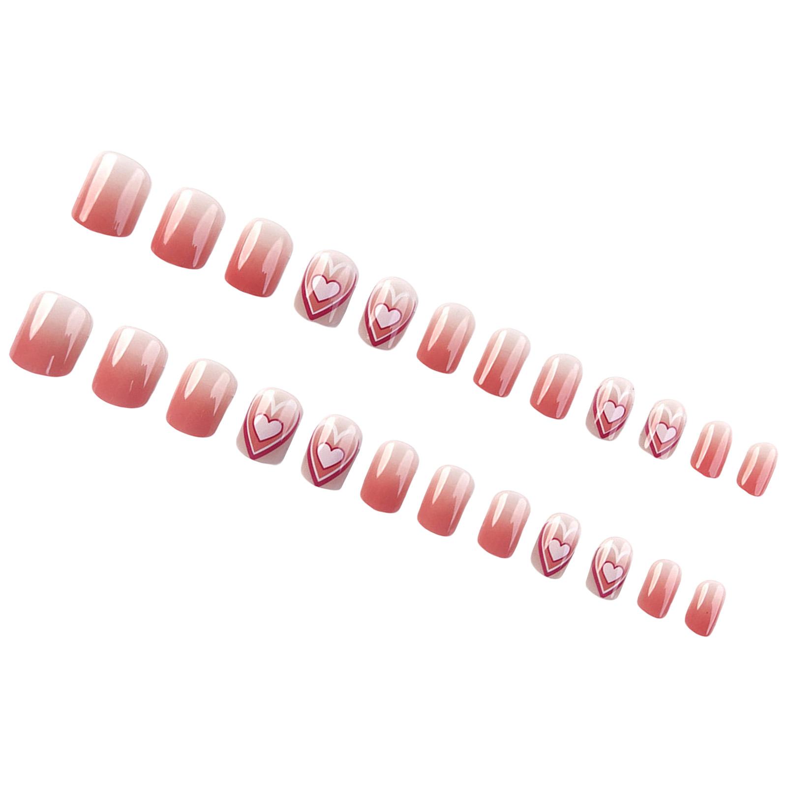 

24 шт. акриловые накладные ногти ко Дню святого Валентина, короткие, квадратной формы, персиковое сердце, глянцевая отделка, градиент, пресс на ногтях