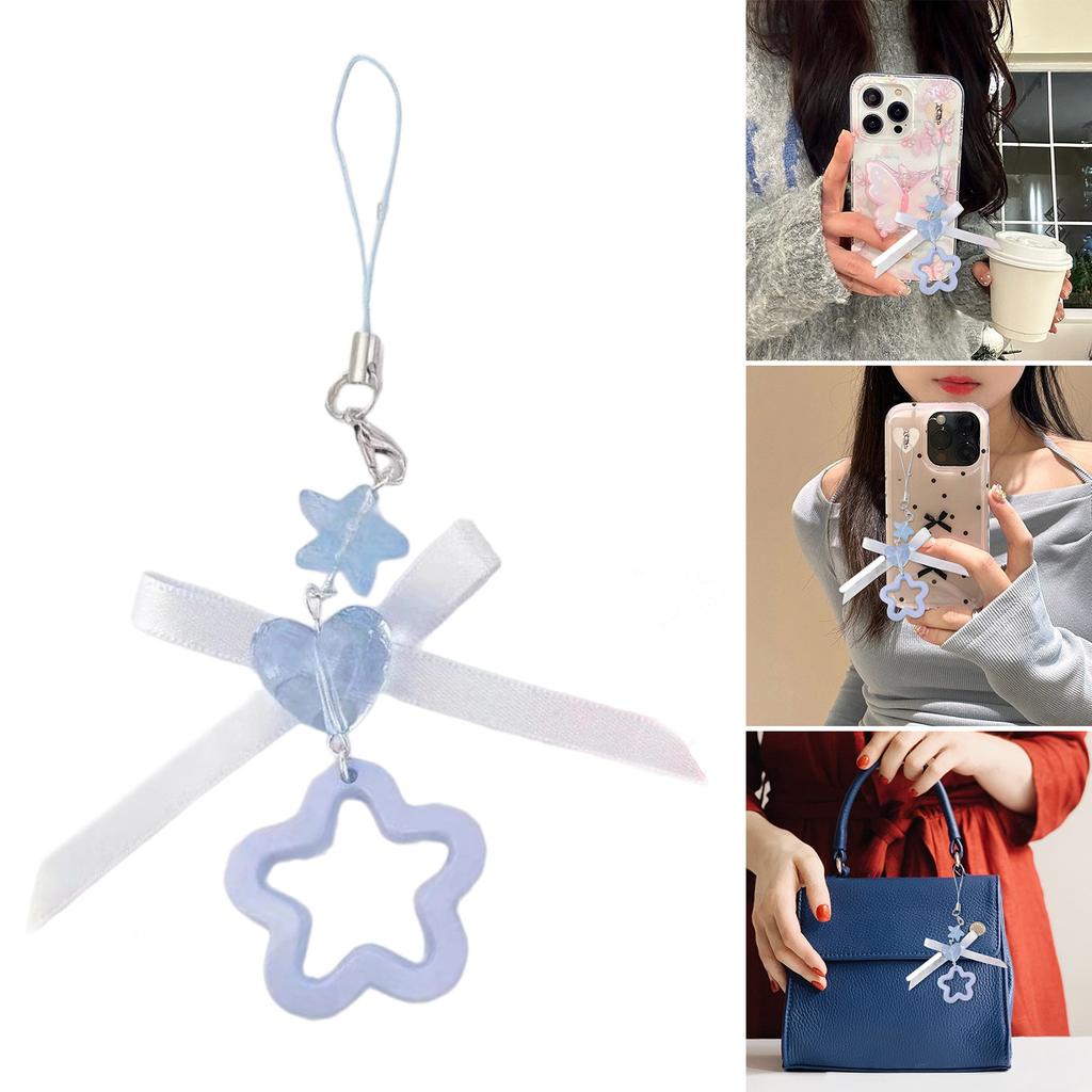 Handmade Angel Wing Phone Pendant Sweet Ribbon Bowknot Keychain Heart Beaded Phone Lanyard Acrylic Keyring Ornament