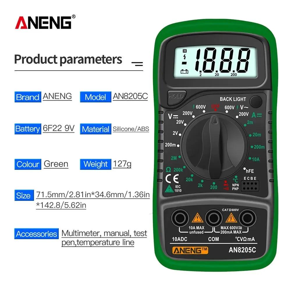 ANENG AN8205C Multimetro Tester Meter With Volt Ohm Digital Multimeter AC/DC Ammeter Thermocouple LCD Backlight Portable