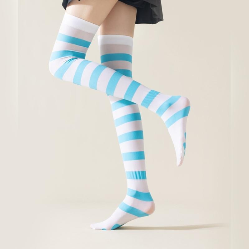 Over Knee Silk Long Socks with Cute Cats Claw Pattern for Daily Wear or Cosplay Striped Thigh High Stockings for Women