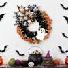 Happy Halloween Decorations Rustic Halloween Ghost Wreath with Plaid Bow for Farmhouse Porch Decor Spooky Front Door Decoration