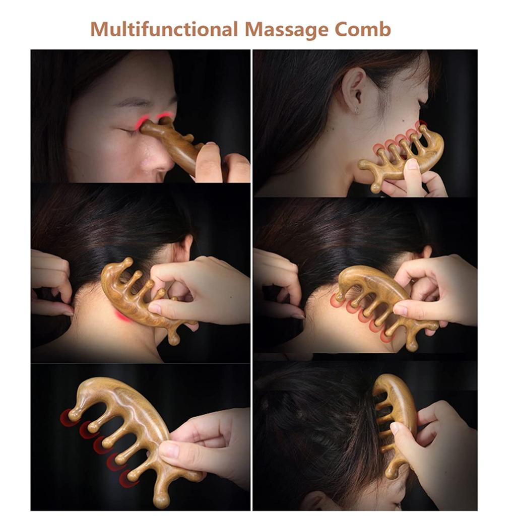 Gua Sha Kamm Sandelholz Ergonomischer Breitzahn Kopfhaut Schaben Massagekamm für Nacken Arme Beine