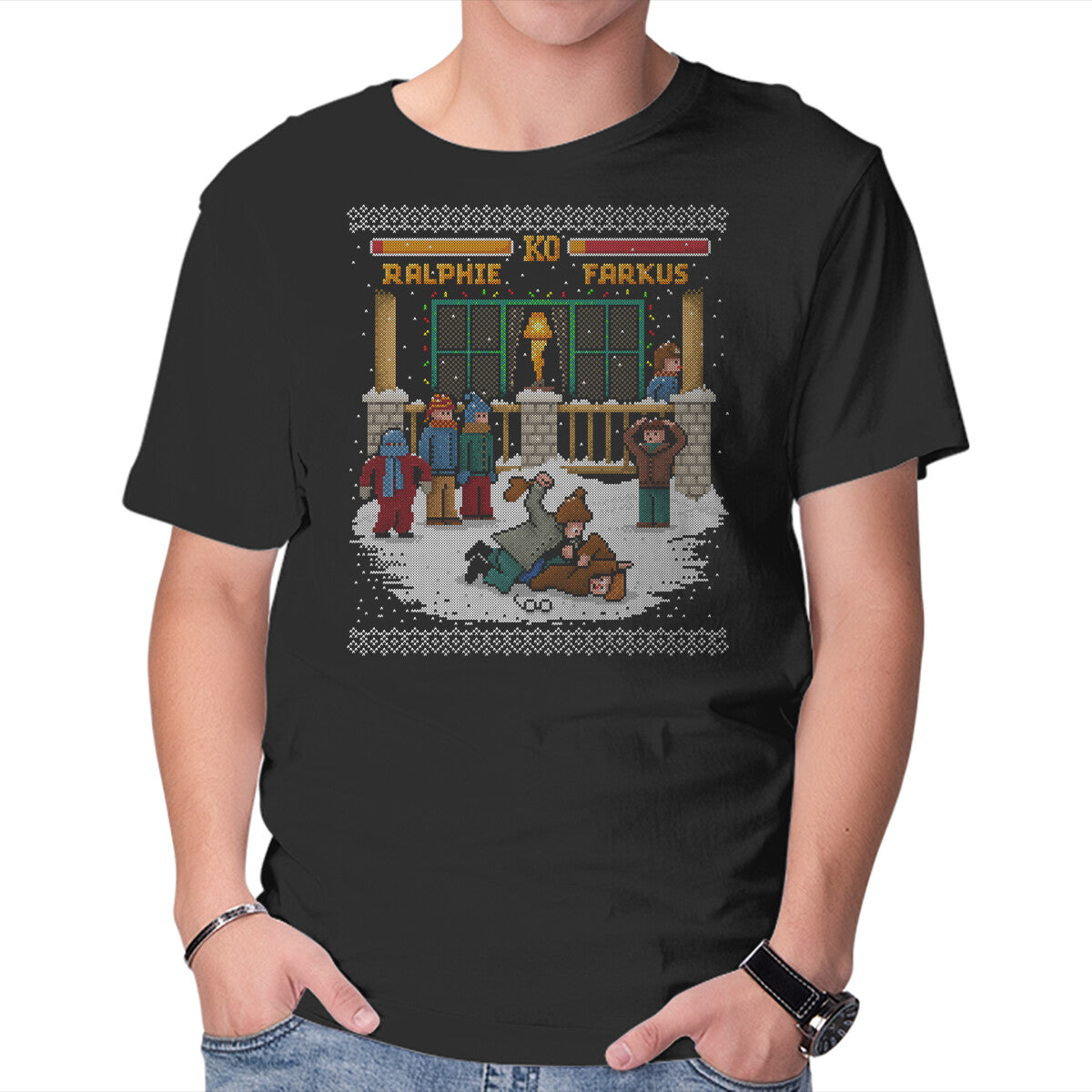 Unisex Crew Neck T-Shirt The Christmas Fight Graphic Short Sleeve Casual Tee XS