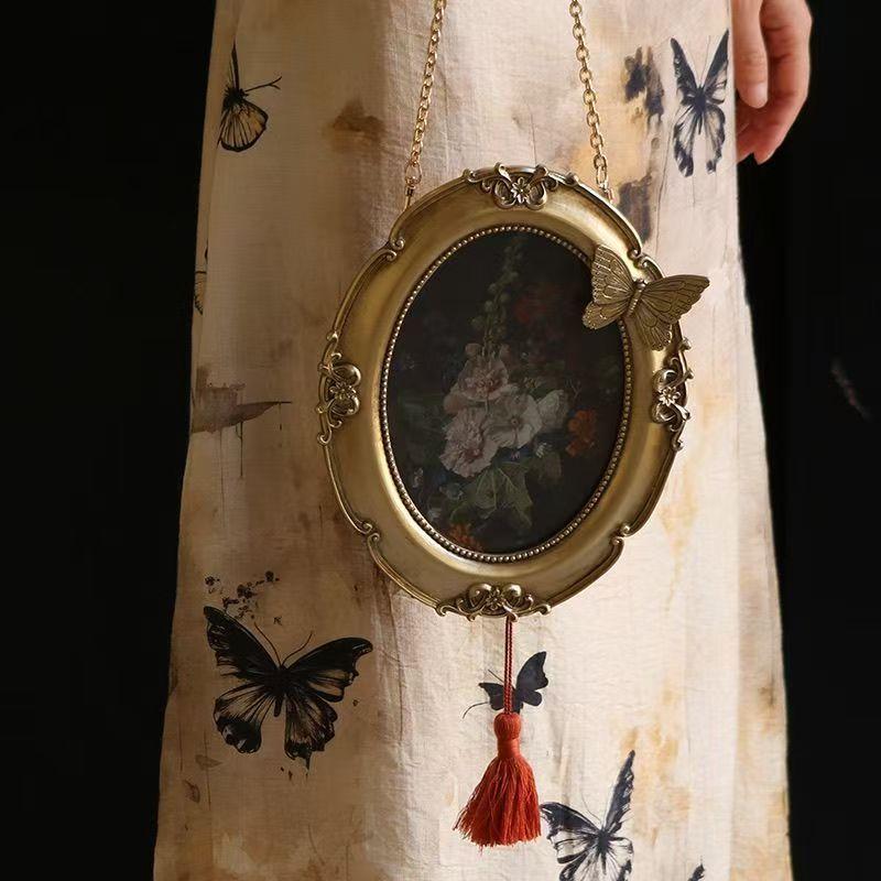 French Vintage Photo Frame 7 Inch, Elegant Luxury Oil Painting Style Butterfly Wall Mount & Tabletop Display for Home Decor Gift