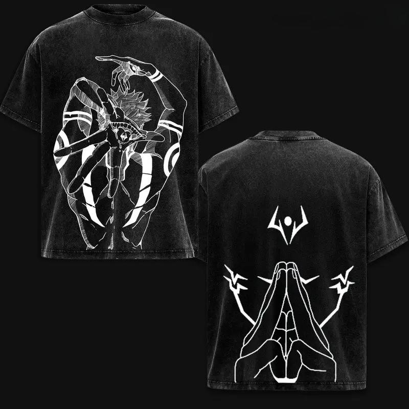 

Jujutsu Kaisen Ryomen Sukuna Cool Printed Tee Men Women Washed Cotton T-shirts Manga Vintage T Shirt Harajuku Male Loose Tshirt XXL чорний