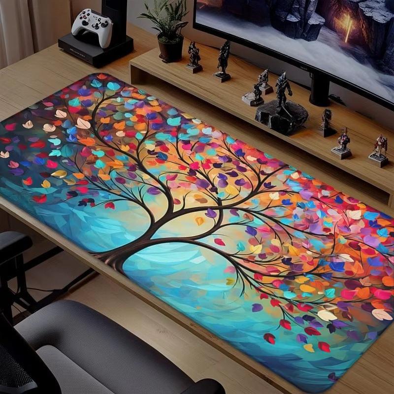 Colorful Tree of Life Art Gaming Mouse Pad Abstract Vibrant Large Desk Mat for Gamers Home Decor