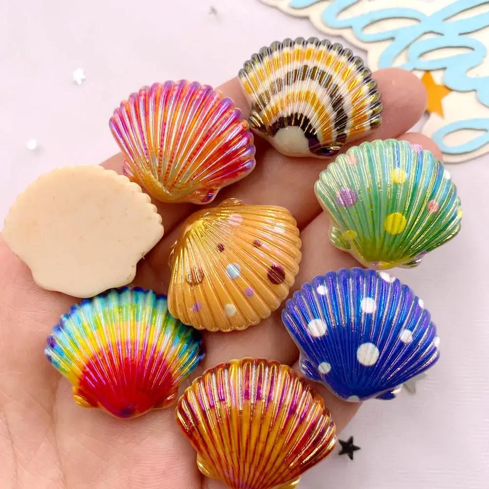 8pcs AB Resin Colorful Flower Shell Figurines Flat Back Cabochon Stone Scrapbook Home Crafts DIY Jewelry Making Accessories