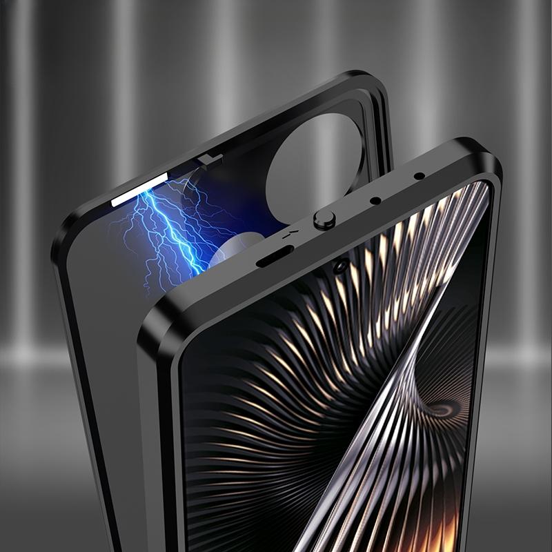 Stoßfeste Telefonhülle für Poco F6, Metallrahmen aus Aluminiumlegierung + matte, durchsichtige Acryl-Rückseitenabdeckung für Xiaomi Redmi Turbo 3
