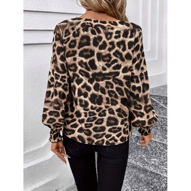 Women's V-Neck Loose-Fit Long Sleeve Casual Chiffon Blouse Elegant Spring/Fall Commuter Top