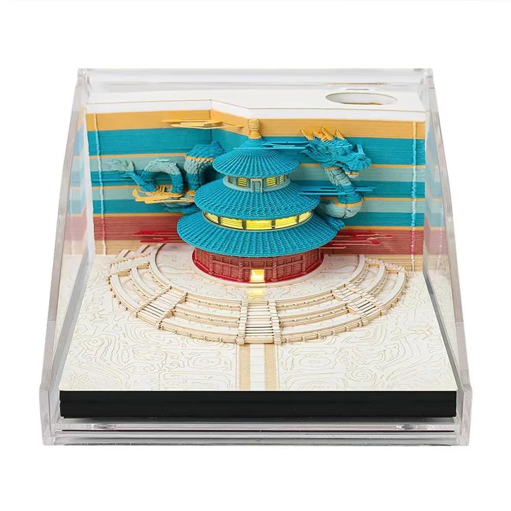 3D Memo Pad Art Fantasy Castle Shaped Desk Calendar Sticky Notes Card Craft Character Silhouette DIY Gift with Light Calendar
