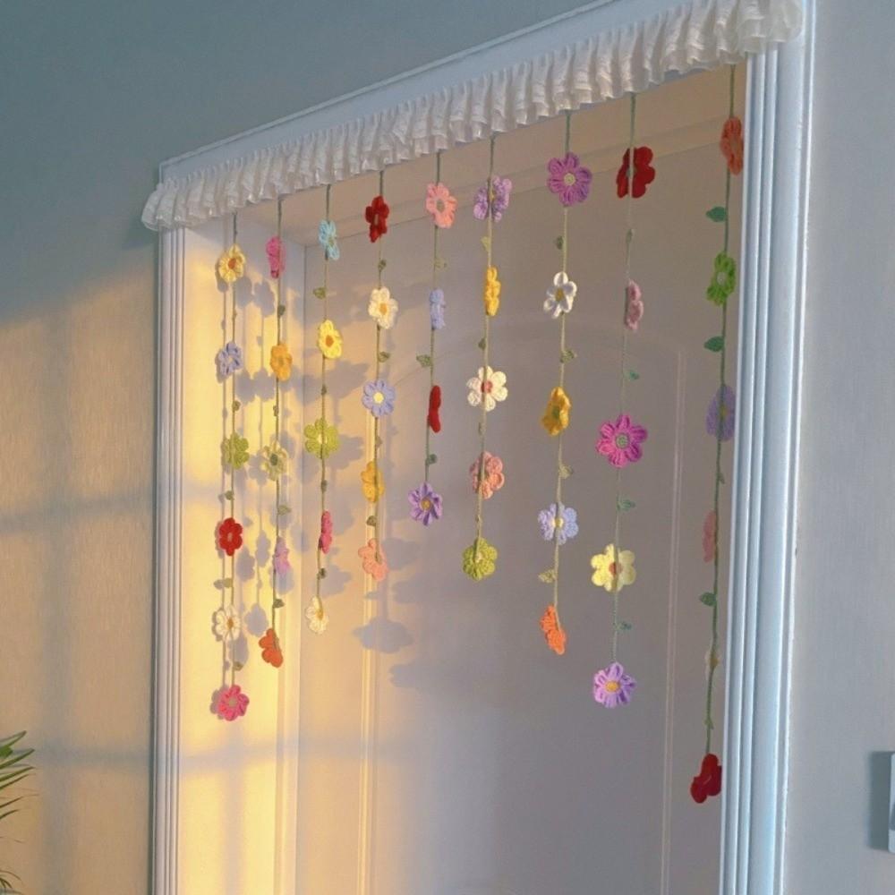 9pcs Hanging Artificial Flower Curtain Colorful Flowers Room Decorative Curtain  Bedroom Decoration