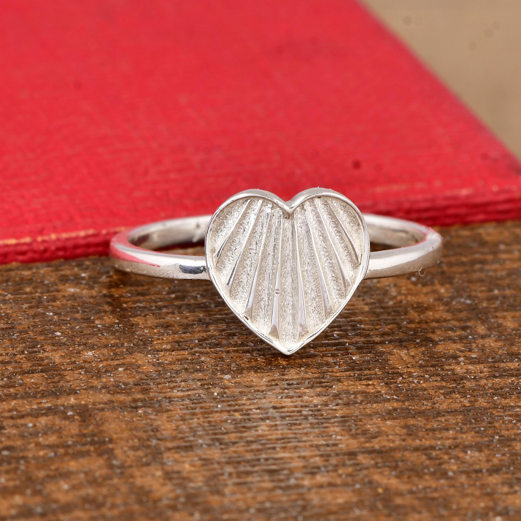 Heart Ring 925 Sterling Silver, Minimalist Heart Band Ring, Dainty Love Ring, Textured Heart Jewelry, Stackable Ring Gift for Her 5