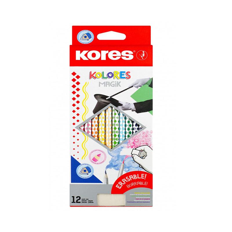 

Kores Professional Triangular Oil-Based Erasable Colored Pencils with Erasers, 12 Colors HB