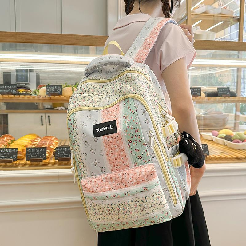 Large Capacity Student Schoolbag Girls Floral Print Backpack