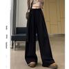 High Waist Wool Trousers Women Loose Casual Wide Leg Winter Tie Waist Design Long  Pants
