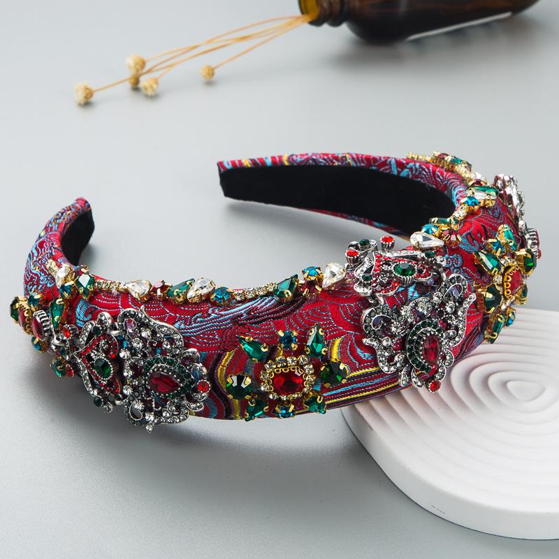 Cerchietti scintillanti con gemma rossa trasparente, imbottiti con strass di diamanti, per capelli da sposa da donna, accessori di lusso per capelli da matrimonio