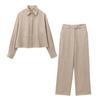 2024 Autumn Women's Fashion: European & American Style Silk Thread Shirt + Straight-Leg Pants Set