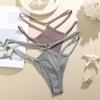 FINETOO 4-teilige Unterwäsche aus Baumwolle mit doppeltem, dünnem Gürtel für Frauen, sexy, niedrige Taille, gestreifte Tangas, einfarbige Damenhöschen, atmungsaktive Dessous
