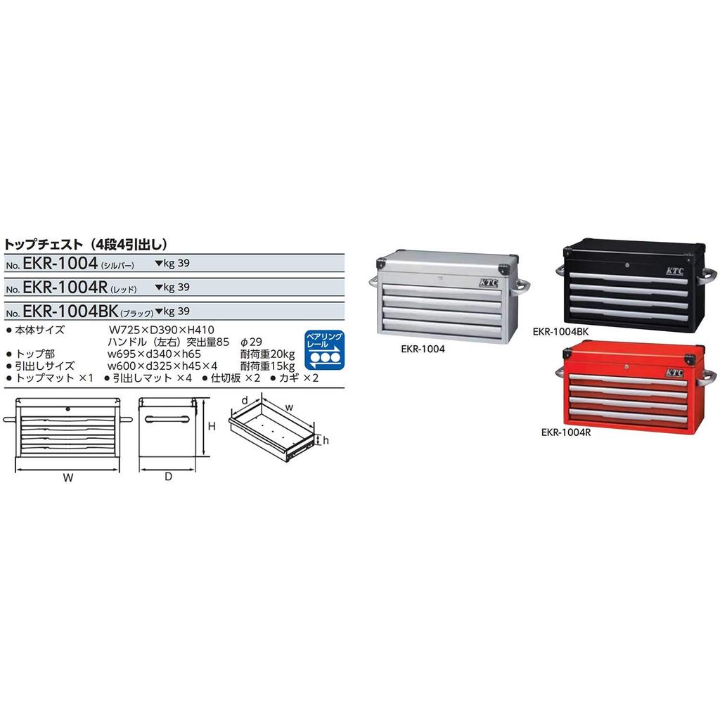 Kyoto Machinery Tools Tool Chest 4 Tiers 4 Drawers Black (KTC) EKR-1004BK