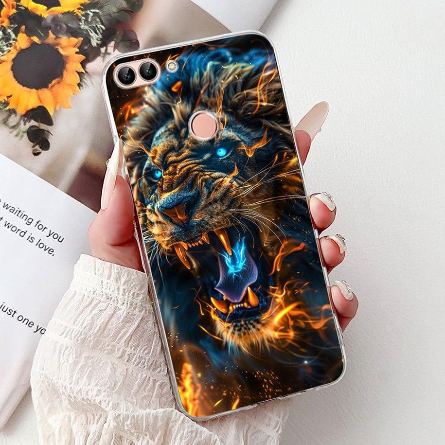 For Huawei P Smart Case FIG-LX1 FIG-LX2 FIG-LX3 Cover Luxury Dragon Lion Soft Silicone Phone Cases For Huawei Psmart 2018 Bumper