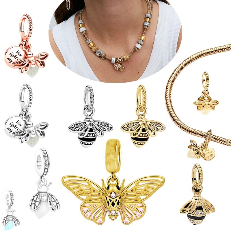 Glow-In-The-Dark Firefly Design Dangle Charm Sparkling Bee Dangle Decorative Beads Fit Original Bracelets DIY Style Women Jewelry Gifts