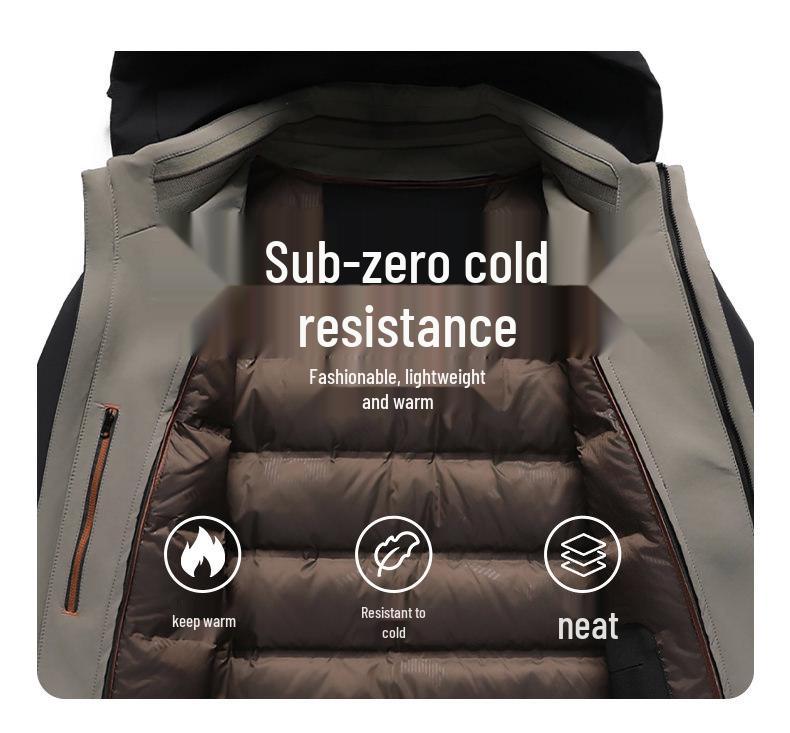 2025 Men's High-End Mid-Length Down Jacket with Detachable Liner - Cold-Proof and Casual for Autumn/Winter