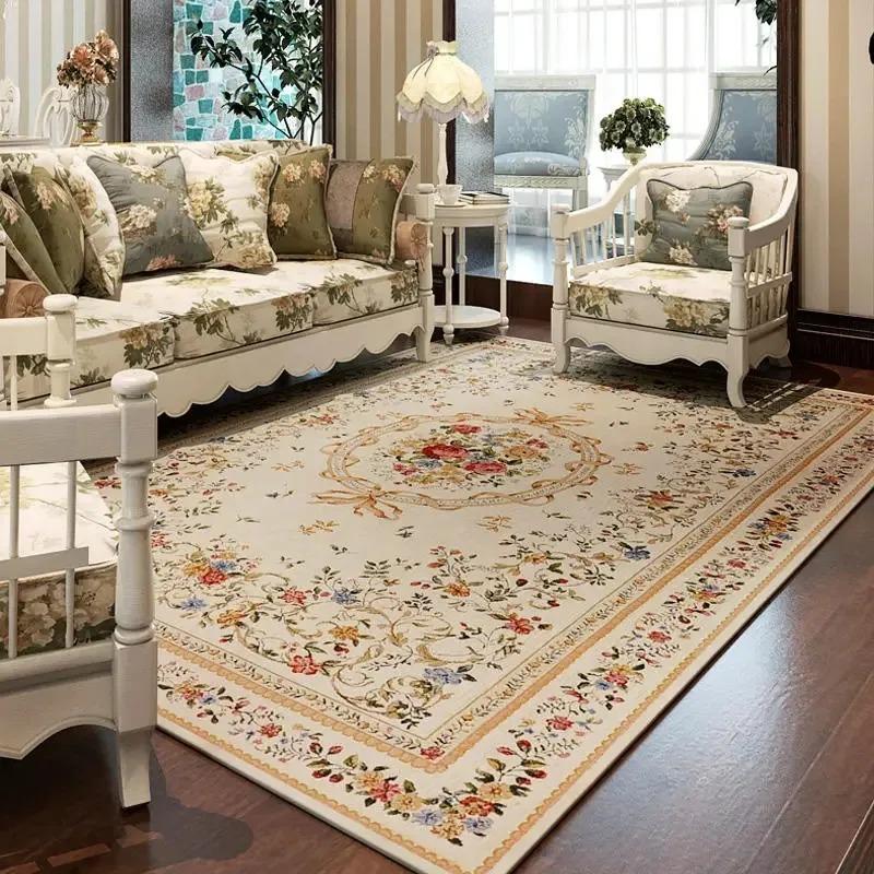 Luxury Pastoral Carpets for Living Room Decoration Retro Flower Bedroom Kitchen Floor Mat Home Sofa Coffee Table Area Decor Rugs
