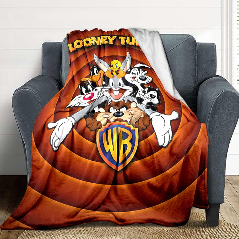 1pc Looney Tunes Characters Flannel Throw Blanket Lightweight Soft Warm All Season Blanket for Sofa, Bed, Travel,L1029039