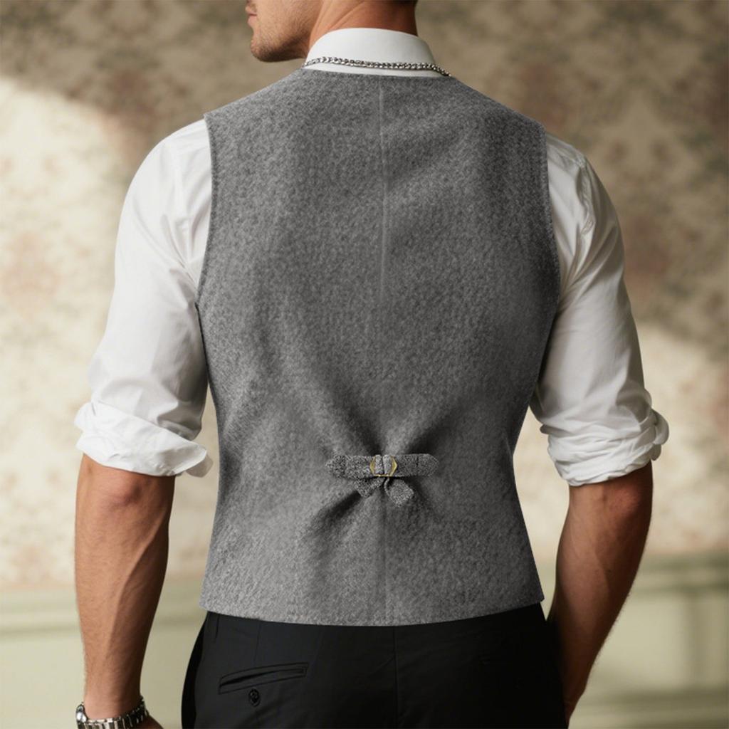 Męska modna casualowa dopasowana wełniana kamizelka jednorzędowa w jednolitym kolorze