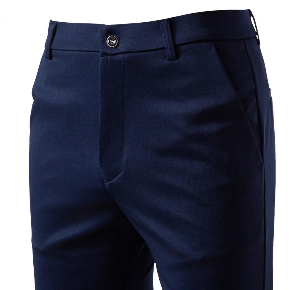 Men Suit Pants Slim Fit Solid Color Zipper Button Closure Straight Formal Business Style Pockets Office Dating Long Trousers