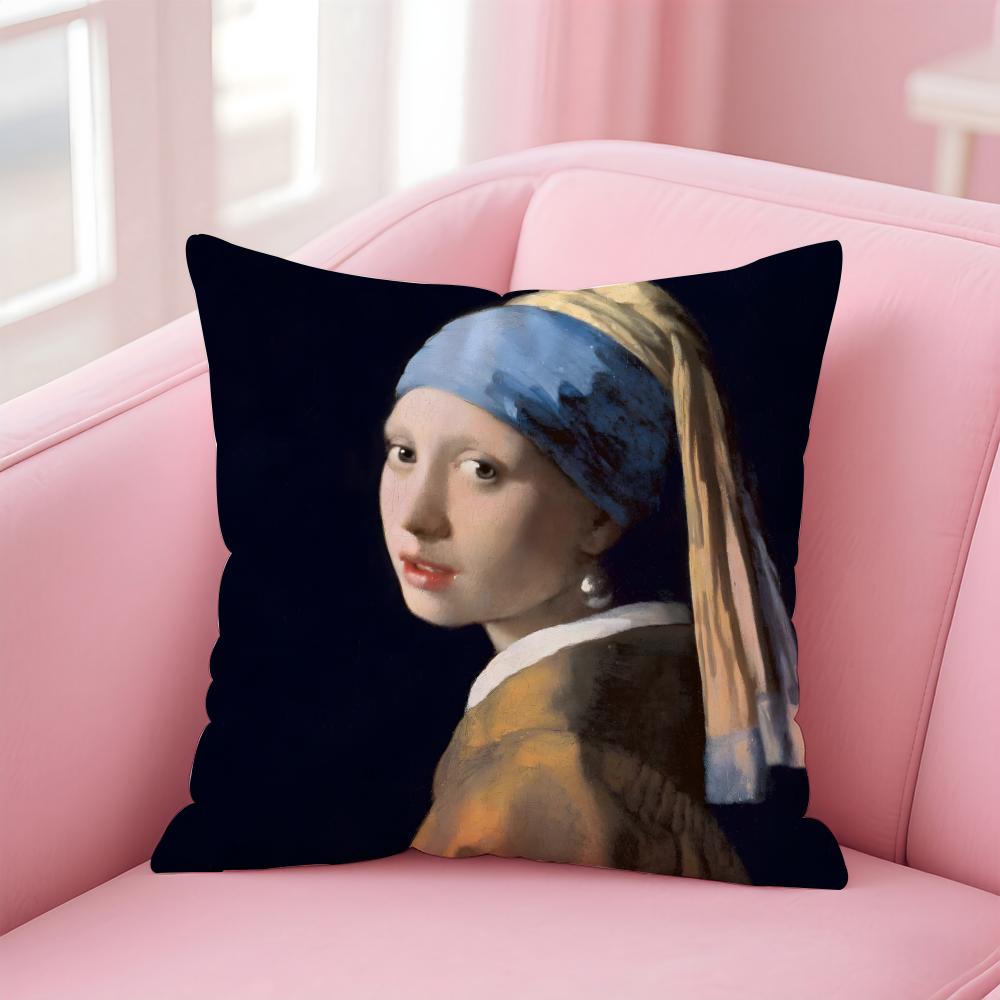Artistic JJohannes Vermeer Cushion Cover Pillow Case Ultra Soft Skin Friendly Fabric Cloud Like Comfort Concealed Zipper