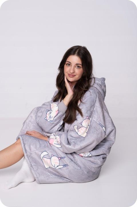Blanket Sweatshirt Oversize Warm Thick Blanket Sweatshirt 2in1 Cats Furry [Kb-W33]
