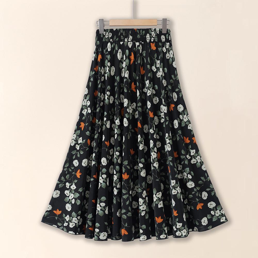 Ice Silk Floral Midi Skirt With Breathable Fabric For Middleaged Women Casual Wear