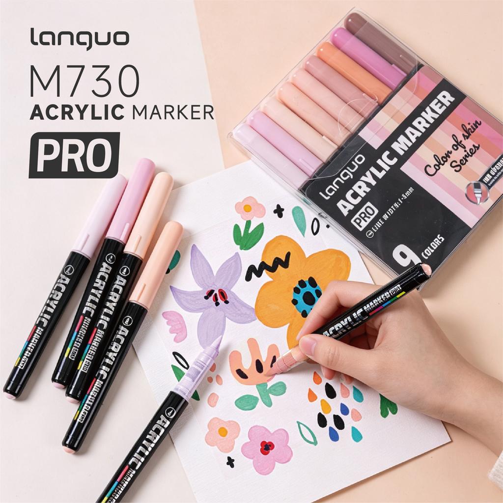 LANGUO 9/27 Colors Acrylic Paint Marker Pens Art Marker Set Flexible Brush Tip DIY Hand Drawn Graffiti Craft Art School Supplies
